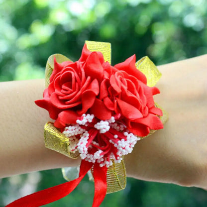 Yarn Foam Rose Flowers Bridesmaid Wrist Corsage Wedding Party Ribbon Bracelet Bridal Wrist Corsage