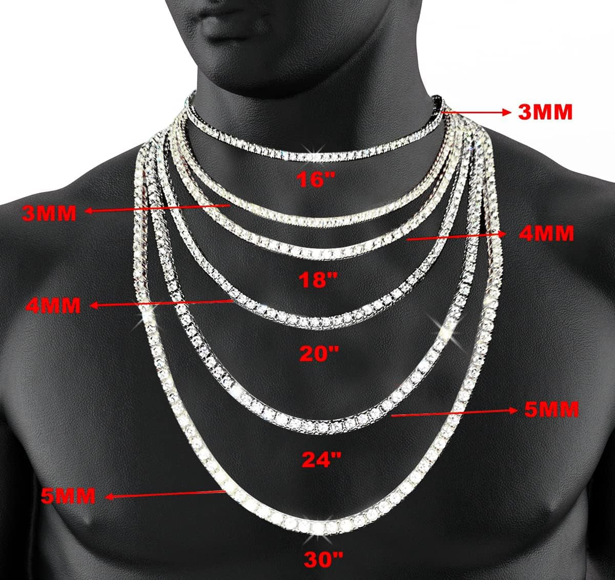 Gold Silver Iced Out Diamond Tennis Chain Necklace for Men Women, Rhinestone Tennis Necklaces for Women and Teens, Tennis and Cuban Link Chains 18-30 Inches