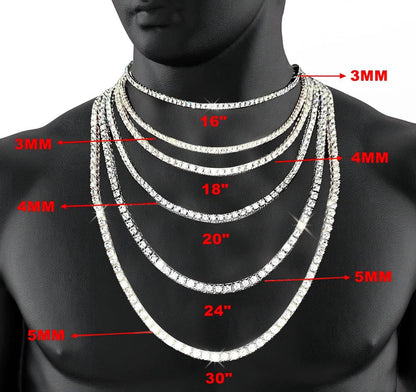 Gold Silver Iced Out Diamond Tennis Chain Necklace for Men Women, Rhinestone Tennis Necklaces for Women and Teens, Tennis and Cuban Link Chains 18-30 Inches