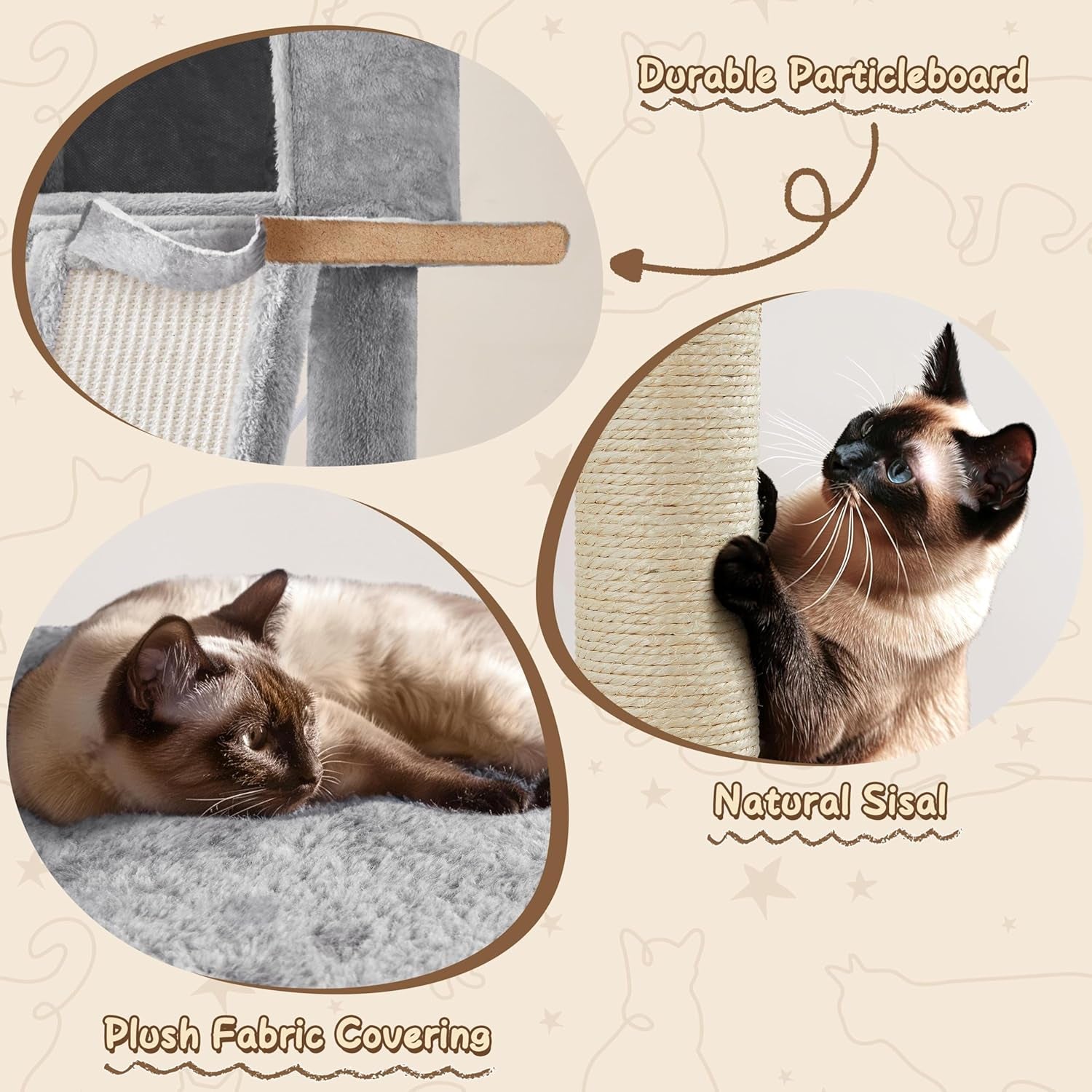 63.5-Inch Multi-Level Cat Tree Tower with Scratching Posts, Platforms, and Hammock - Cat Activity Center for Kittens and Cats