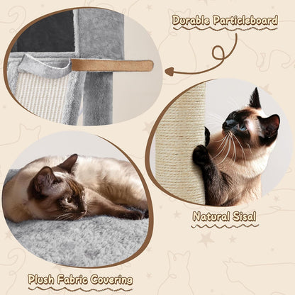 63.5-Inch Multi-Level Cat Tree Tower with Scratching Posts, Platforms, and Hammock - Cat Activity Center for Kittens and Cats