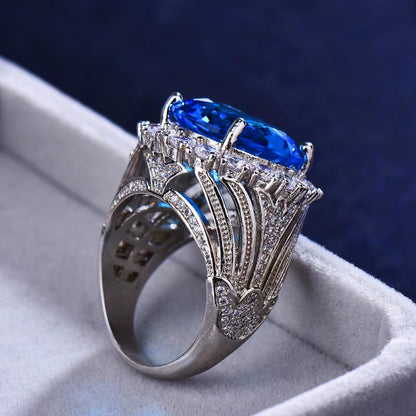 Luxury Female Big Blue Stone Ring Silver Color Wedding Rings for Women 2019 New Year Fashion Engagement Ring Jewelry Gifts