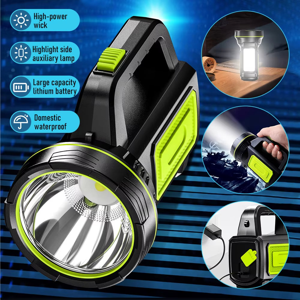 LED Flashlight Searchlight Solar Double Headhand Light USB Rechargeable Torch Flashing COB Side Light Emergency Lamp Lighting