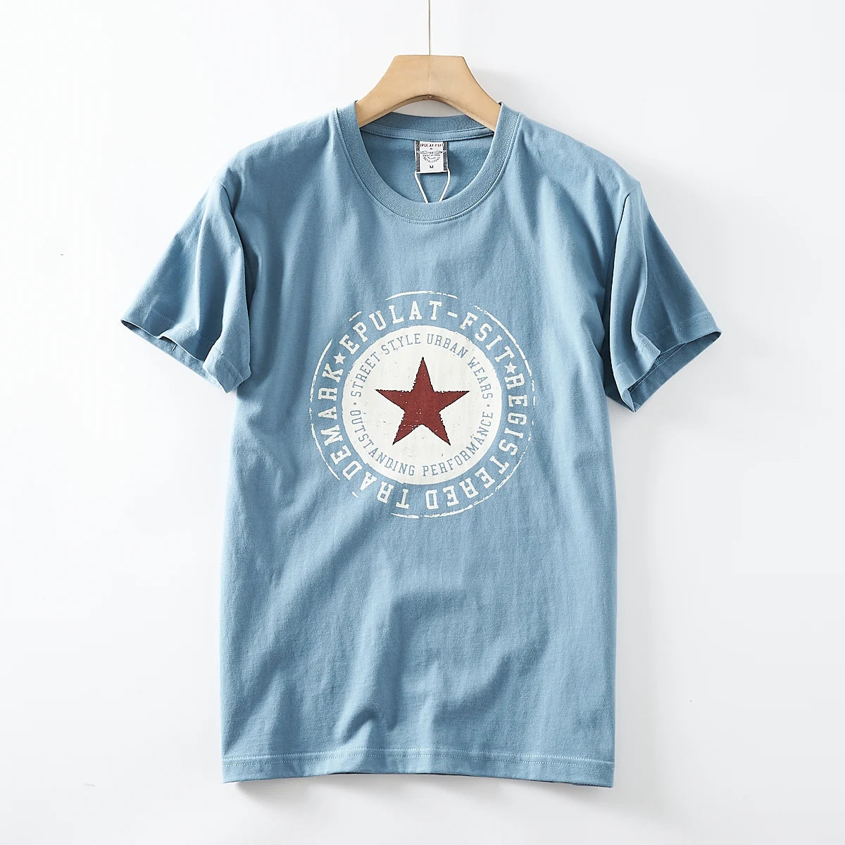 2025 Summer New American Retro Short Sleeve O-neck Pentagram Printed T-shirt Men's Fashion 100% Cotton Washed Casual Youth Tops