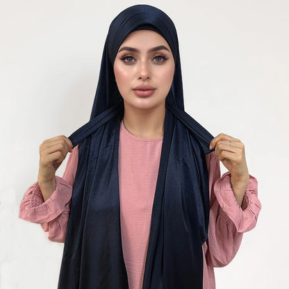 High Quality Instant Hijab with Band Muslim Women Hijab Plain Premium Scarf Bright Silk Headscarves Wide Edges Shawl