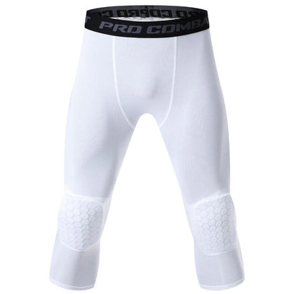 Men'S Basketball Sports Tight Pants 3/4 Compression Workout Leggings Knee Pads