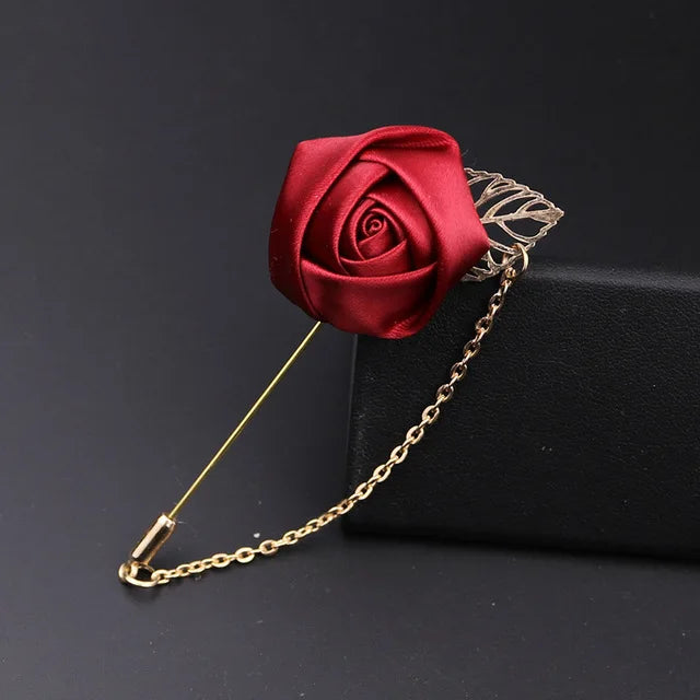 LKY Fr Boutonniere Corsage Wedding Boutonniere Pin for Men Women Silk Buttonhole Groomsmen Party Prom Suit Accessories Brooches