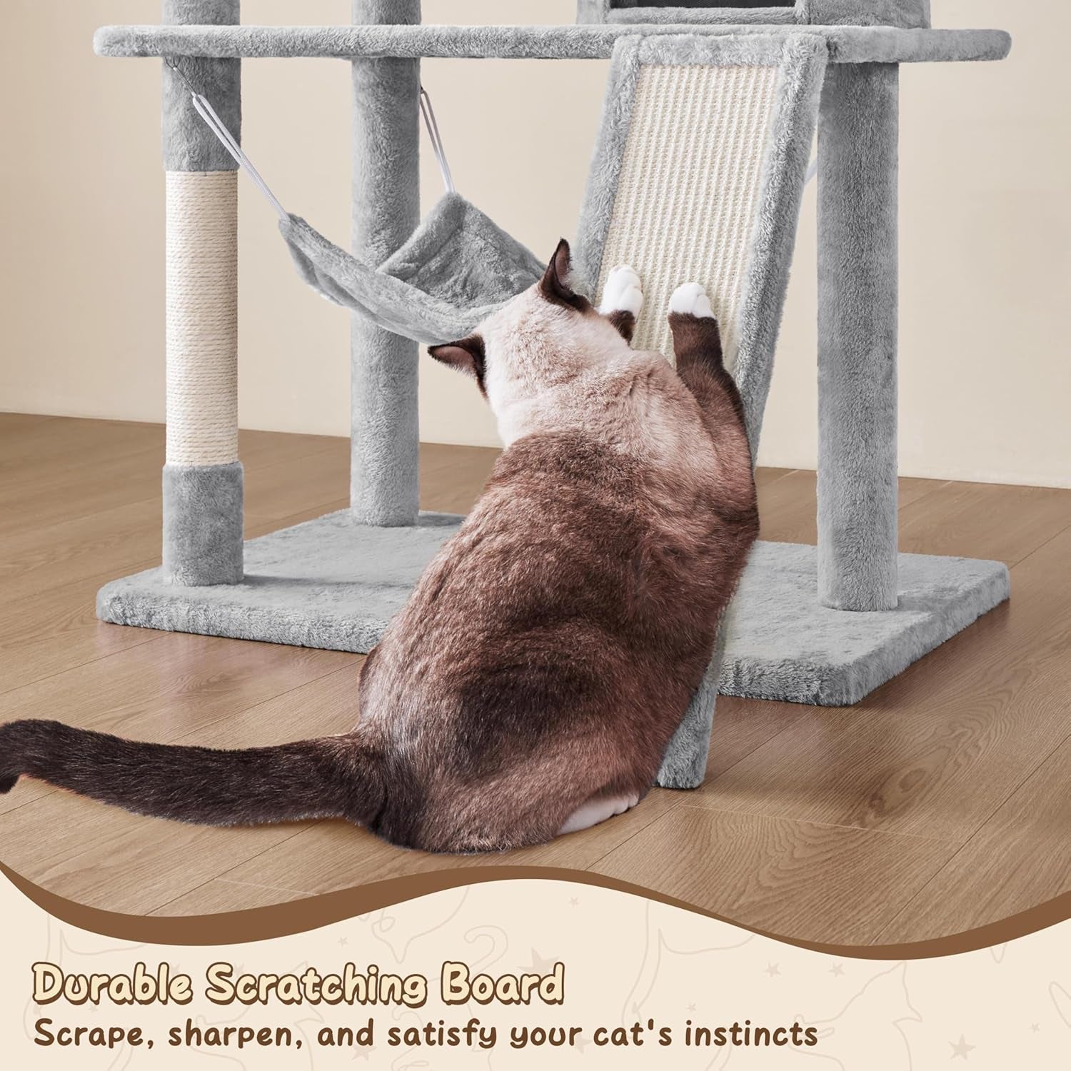 63.5-Inch Multi-Level Cat Tree Tower with Scratching Posts, Platforms, and Hammock - Cat Activity Center for Kittens and Cats