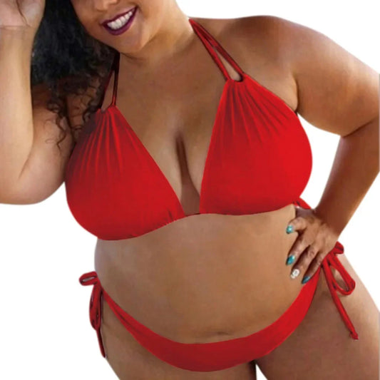 Sexy 2 Piece Set Large Size Bikini Set Large Cup Swimwear Women Halter Swimming Suit Beach Plus Size Cover Up Swimsuit