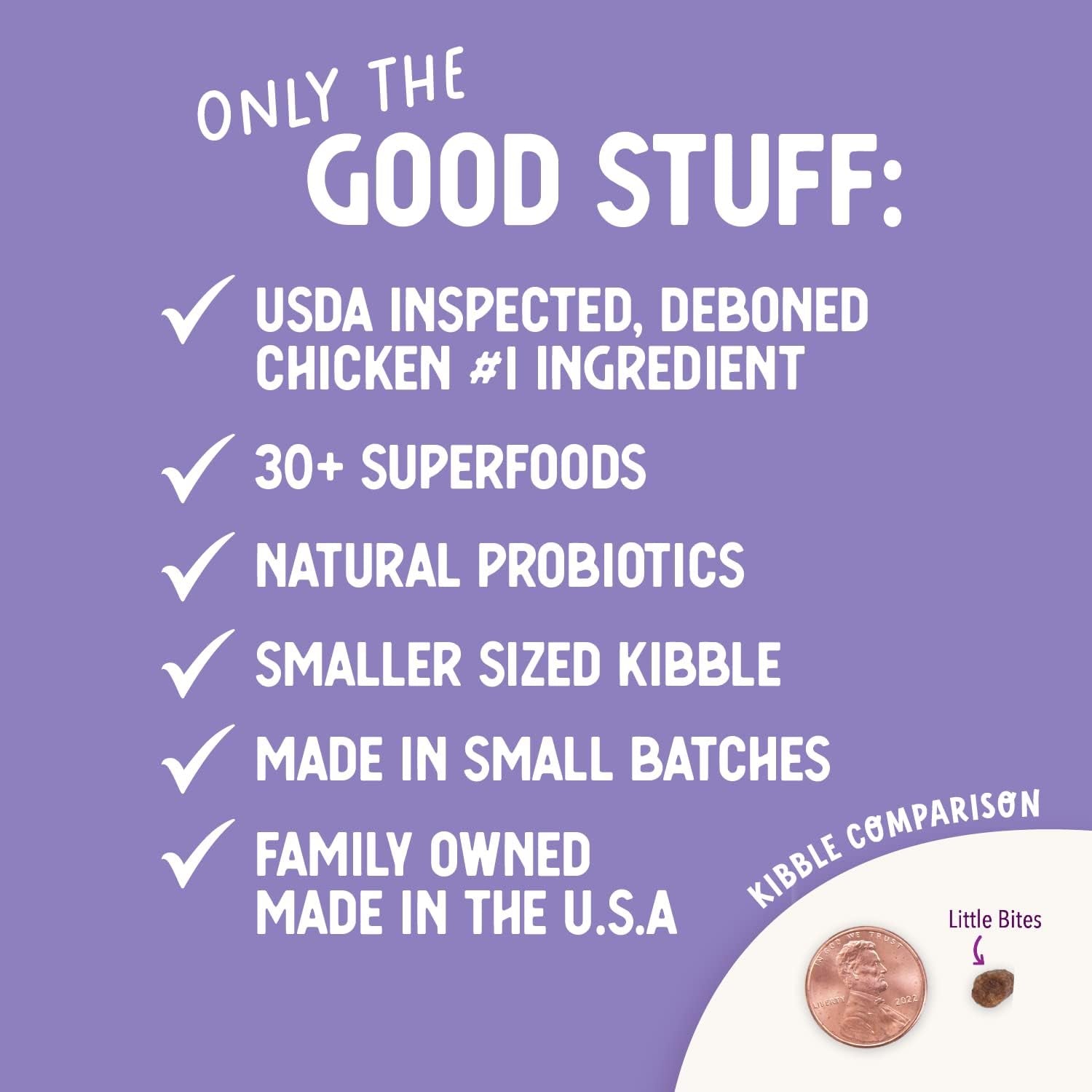 Little Bites Dry Dog Food for Small Breeds, Chicken & Brown Rice Recipe with Probiotics and Superfoods for Digestive and Coat Health, 4 lb Bag