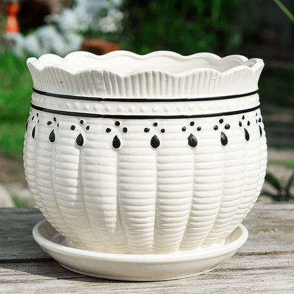 Flower Pot Ceramic Simple with Tray Creative Extra Large Household Beiouyang Terrace Green Plant Bonsai