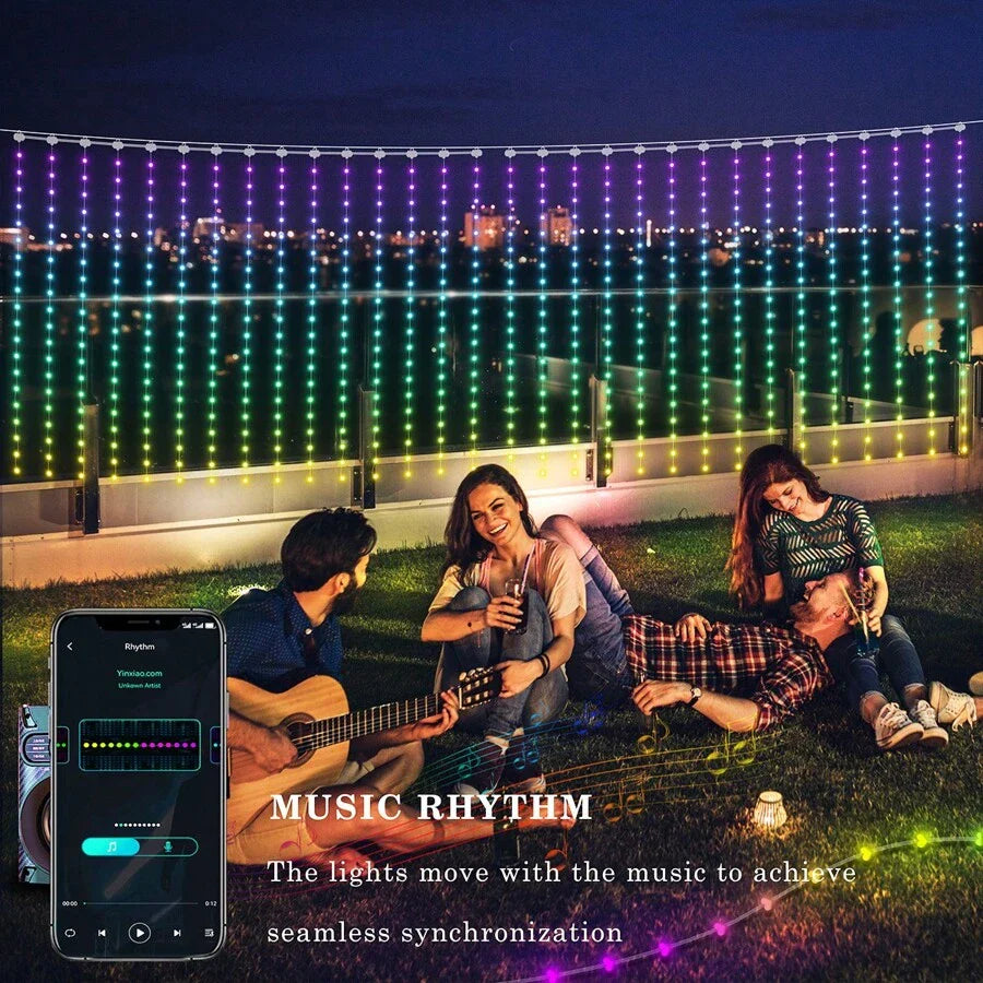Smart Curtain Lights, Indoor & Outdoor RGB String Lights, Support DIY Pattern