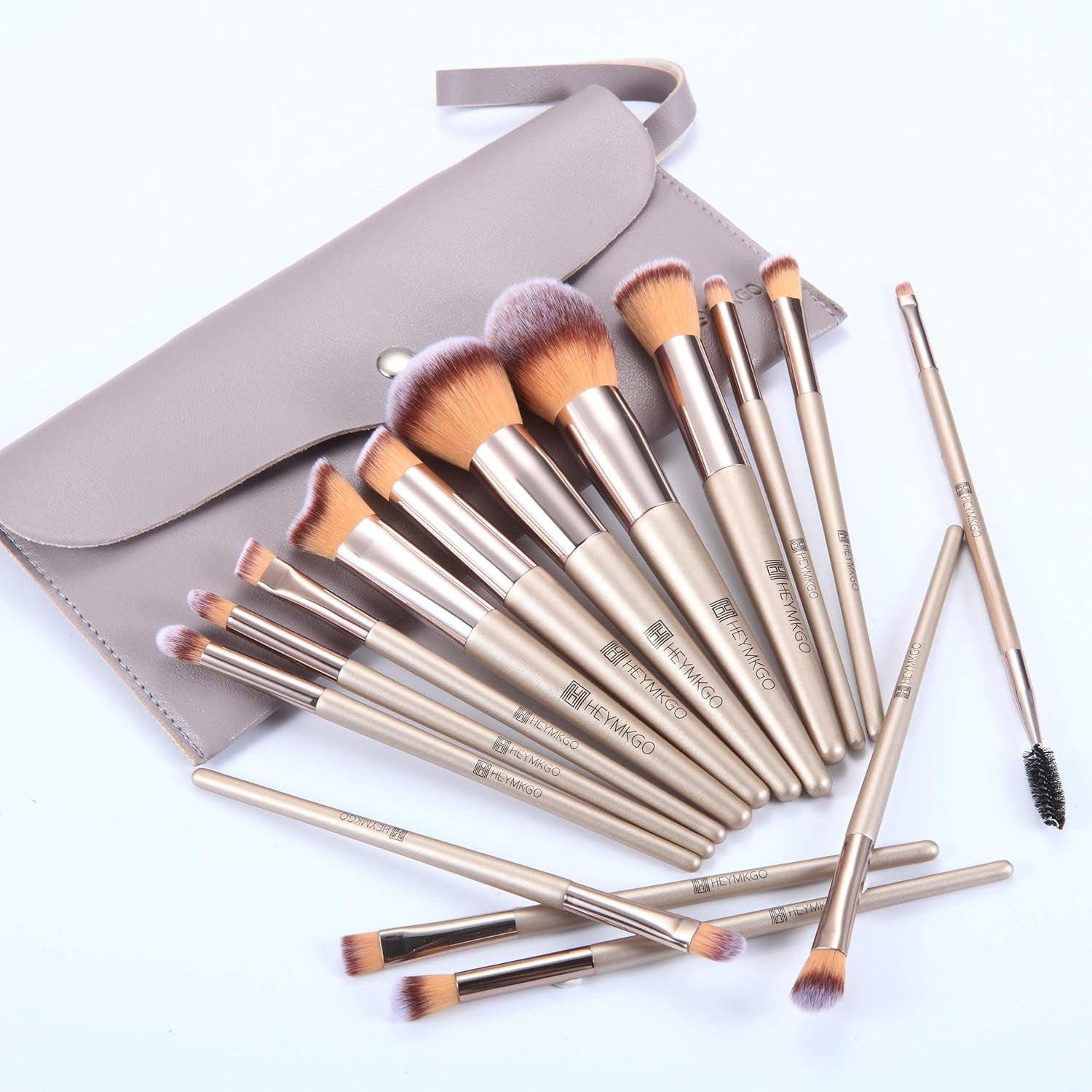 Makeup Brushes 15PCS Champagne Gold Professional Makeup Brush Set Foundation Brush Blending Powder Blush Concealer Eye Make up Brush with Bag
