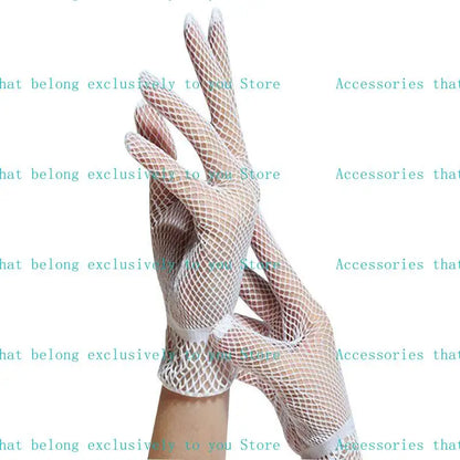 652F Women Girls Summer UV-Proof Mesh Net Gloves Solid Color Full Finger Mittens for Wedding 80s Retro Party