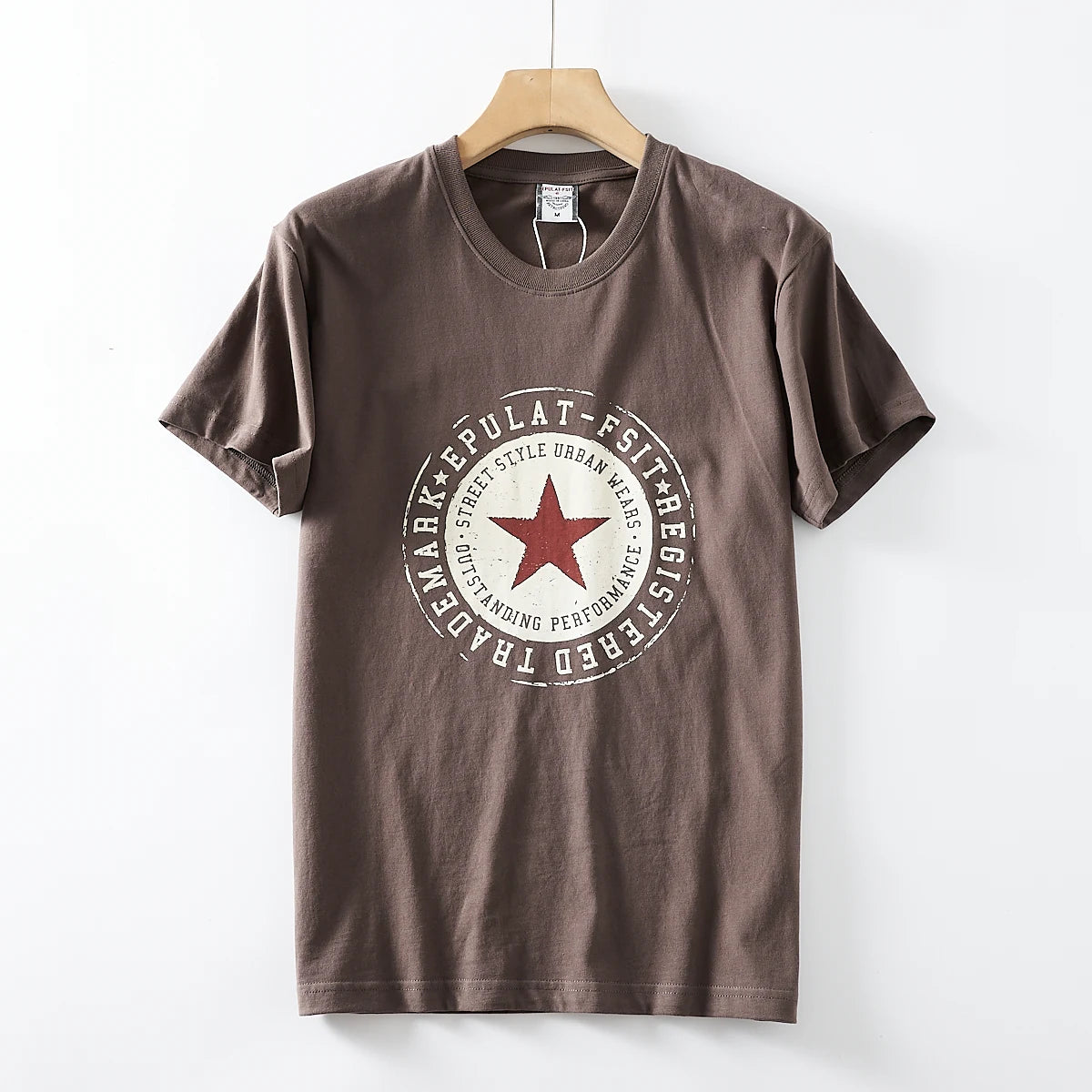 2025 Summer New American Retro Short Sleeve O-neck Pentagram Printed T-shirt Men's Fashion 100% Cotton Washed Casual Youth Tops