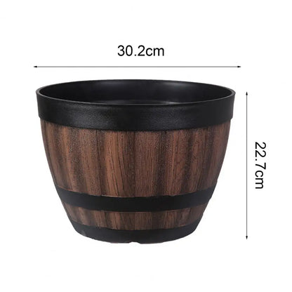 Flowerpot Imitation Barrel Resin Flowerpot Creative Plastic Whiskey Barrel Shape Large Green Planting Pot Flowerpot Home Decor