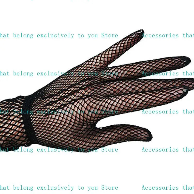 652F Women Girls Summer UV-Proof Mesh Net Gloves Solid Color Full Finger Mittens for Wedding 80s Retro Party