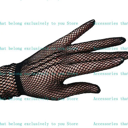 652F Women Girls Summer UV-Proof Mesh Net Gloves Solid Color Full Finger Mittens for Wedding 80s Retro Party