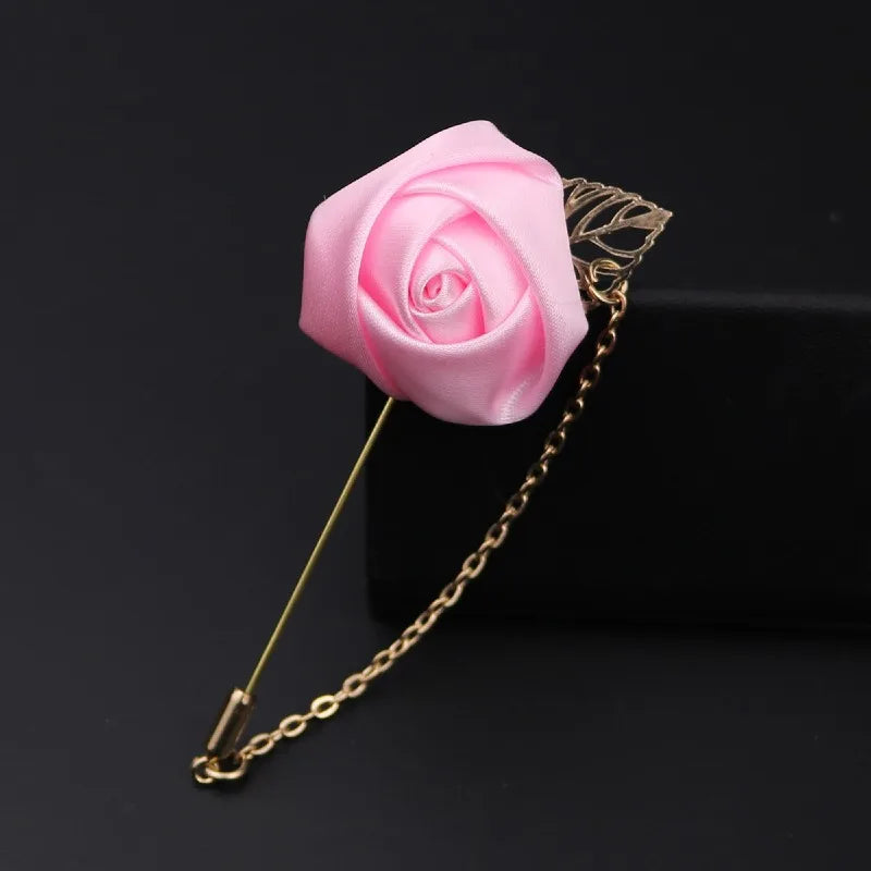 LKY Fr Boutonniere Corsage Wedding Boutonniere Pin for Men Women Silk Buttonhole Groomsmen Party Prom Suit Accessories Brooches