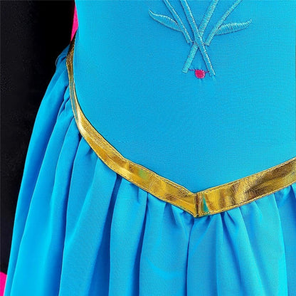Girls Ice Princess Snow Queen Coronation Dress up Costume with Cape Halloween Christmas Party Outfit