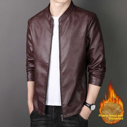 Men's short coat with thick padding in leather