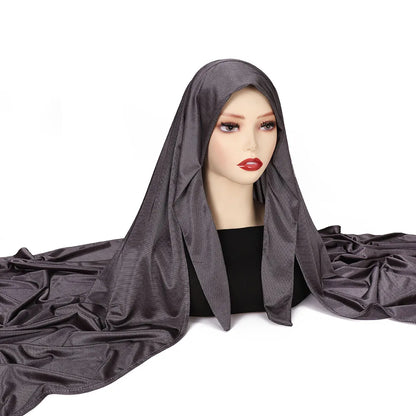 High Quality Instant Hijab with Band Muslim Women Hijab Plain Premium Scarf Bright Silk Headscarves Wide Edges Shawl