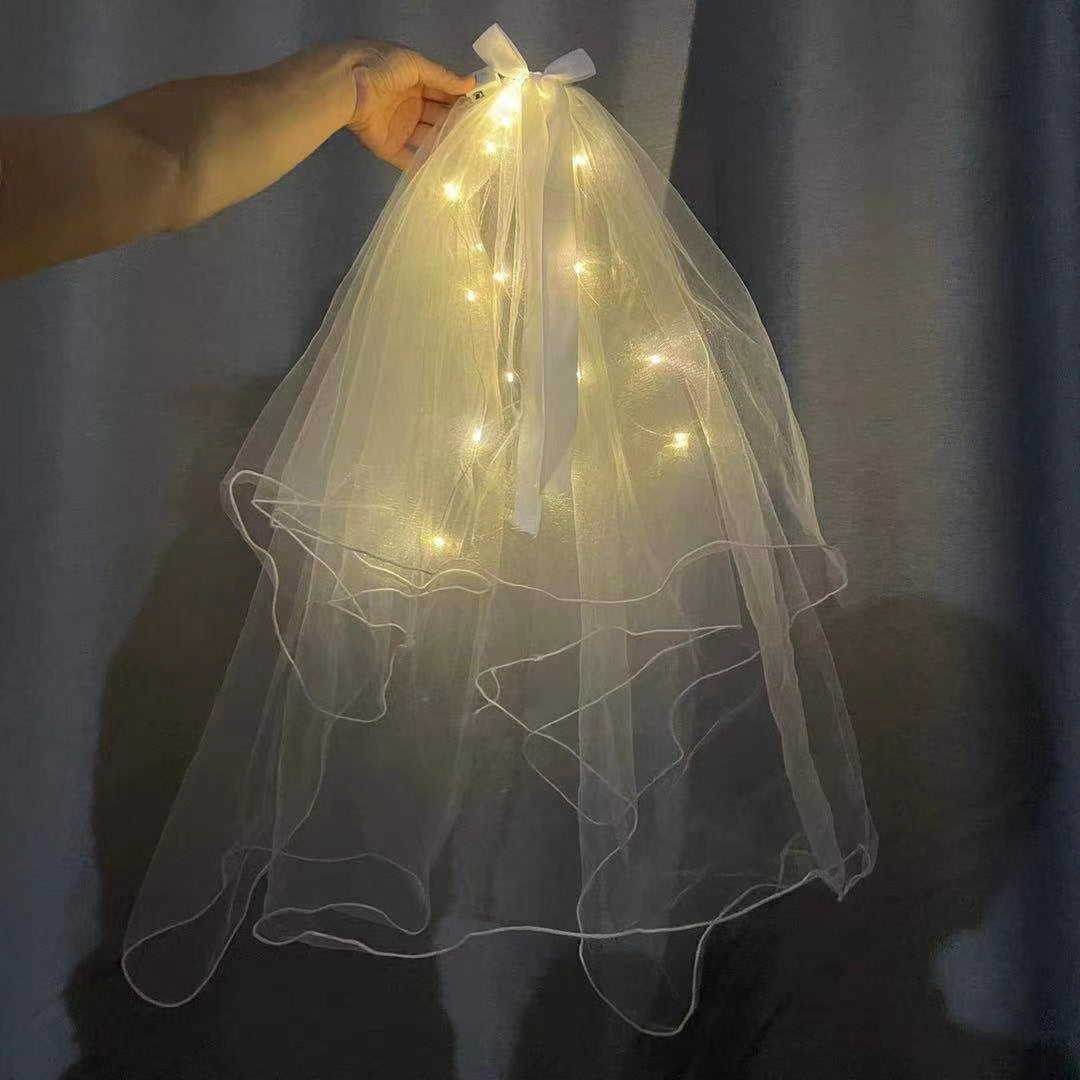 LED Light-Up Wedding Veil with Hair Clip for Women and Kids