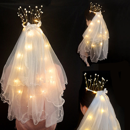 LED Light-Up Wedding Veil with Hair Clip for Women and Kids