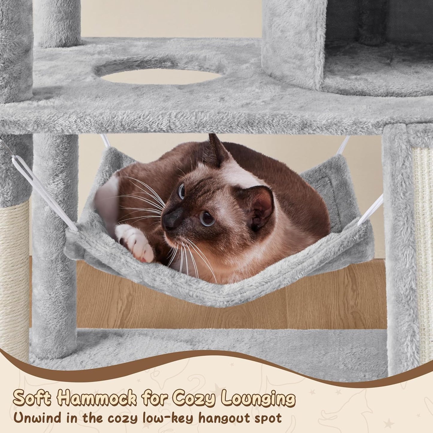 63.5-Inch Multi-Level Cat Tree Tower with Scratching Posts, Platforms, and Hammock - Cat Activity Center for Kittens and Cats