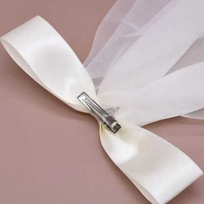 Wedding Accessories Short Simple White  Hair Veil With Clips Handmade Hairwear Engagement Bow knot Bridal Veil Headdress