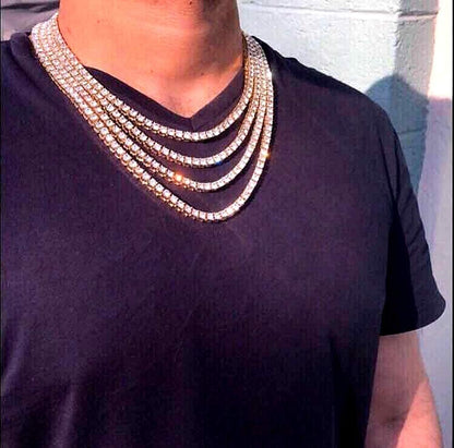 Gold Silver Iced Out Diamond Tennis Chain Necklace for Men Women, Rhinestone Tennis Necklaces for Women and Teens, Tennis and Cuban Link Chains 18-30 Inches