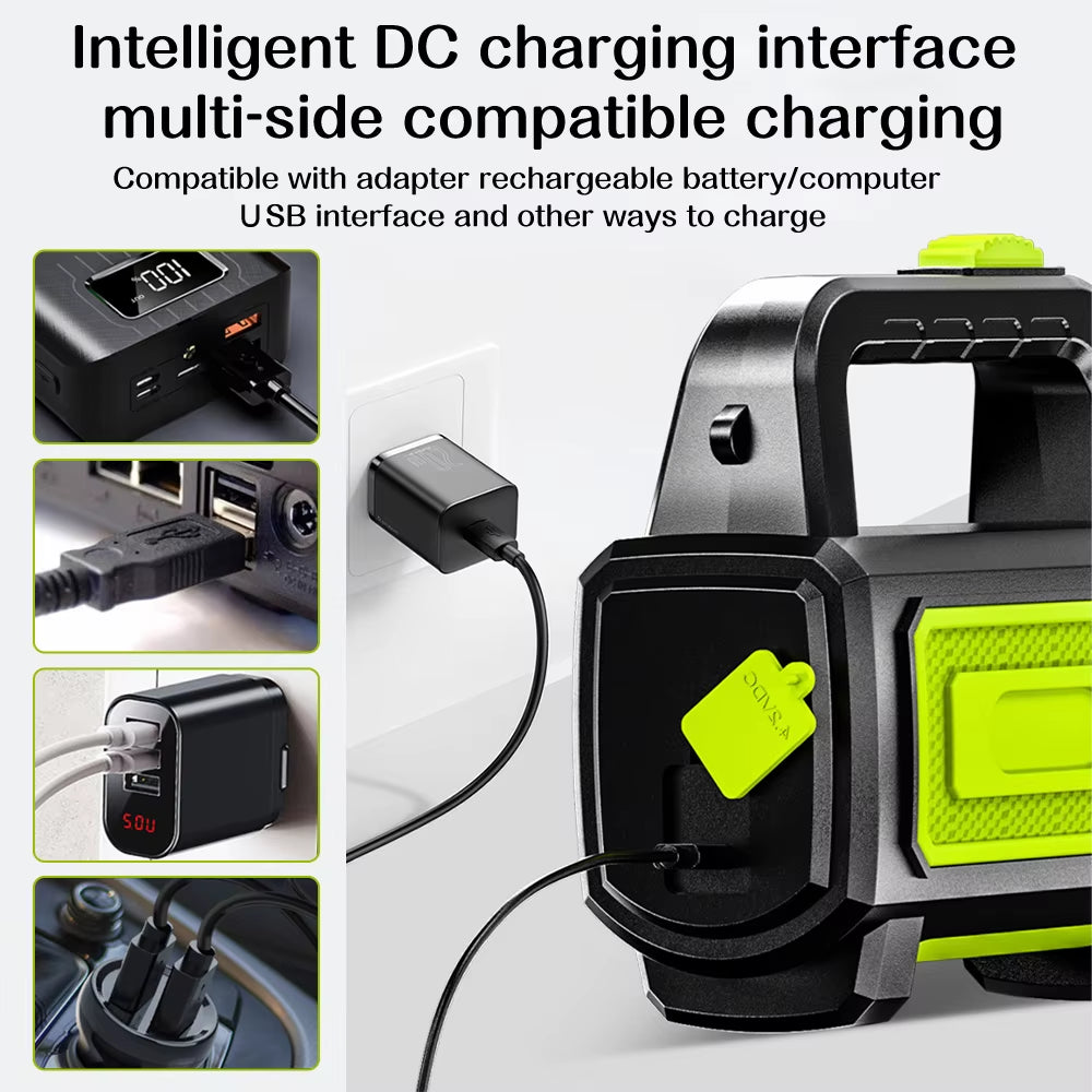 LED Flashlight Searchlight Solar Double Headhand Light USB Rechargeable Torch Flashing COB Side Light Emergency Lamp Lighting