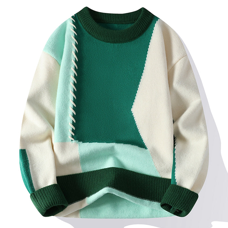 Color Blocked Loose Fit Knit Sweater for Men