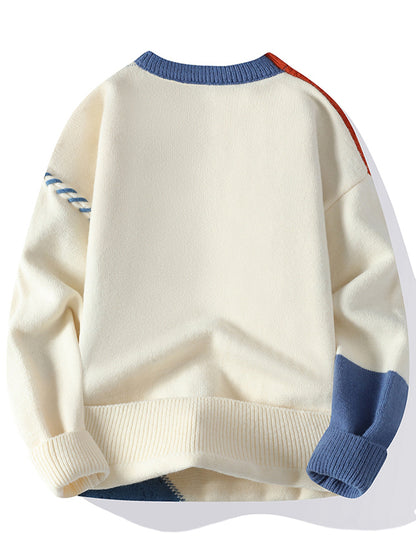 Color Blocked Loose Fit Knit Sweater for Men