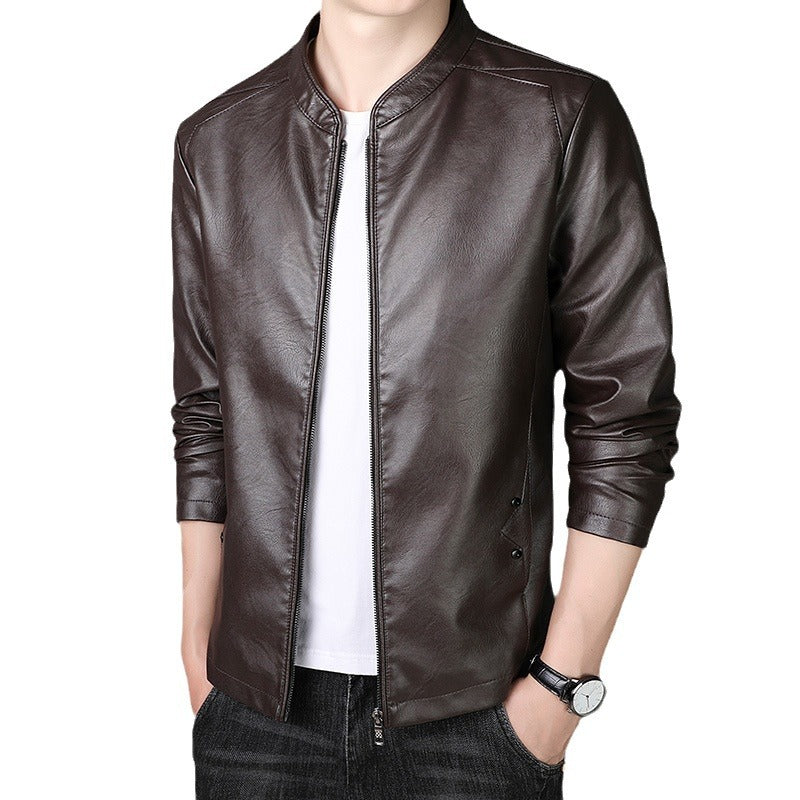 Men's short coat with thick padding in leather