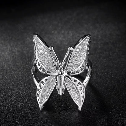 Fashion Female Rings 925 Sterling Silver Hollown Butterfly Shaped Opening Rings for Women Promise Love Wedding Jewelry Anillos
