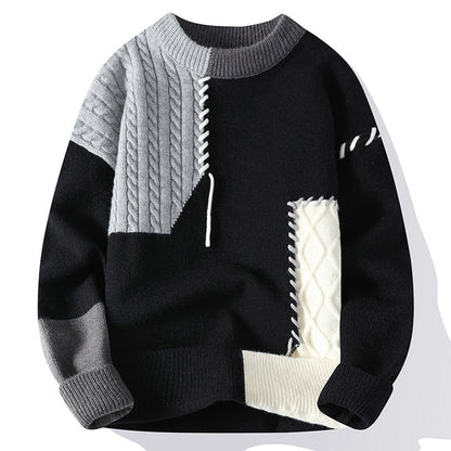 Color Blocked Loose Fit Knit Sweater for Men