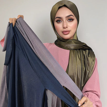 High Quality Instant Hijab with Band Muslim Women Hijab Plain Premium Scarf Bright Silk Headscarves Wide Edges Shawl