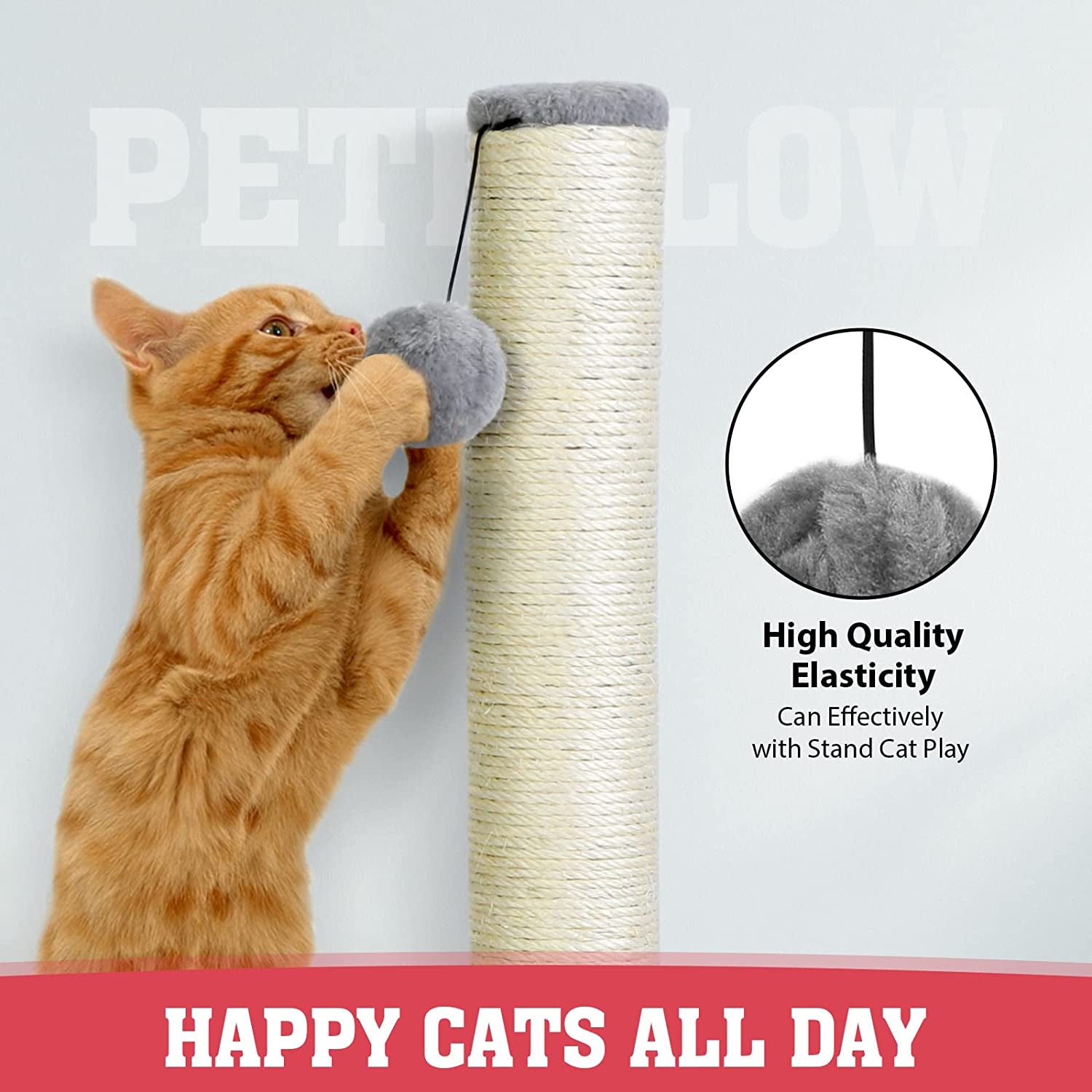 31-Inch Tall Cat Scratching Post with Hanging Ball - Durable Indoor Scratcher for Large Cats - Stable Cat Furniture with Sisal Rope - Grey