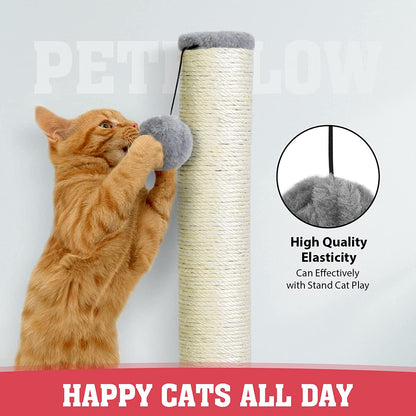 31-Inch Tall Cat Scratching Post with Hanging Ball - Durable Indoor Scratcher for Large Cats - Stable Cat Furniture with Sisal Rope - Grey