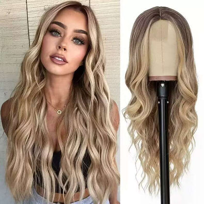 Middle-parted long wavy hair wig