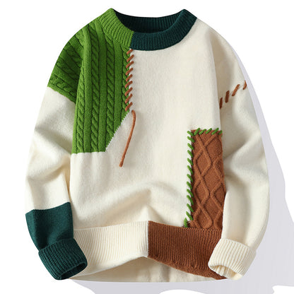 Color Blocked Loose Fit Knit Sweater for Men