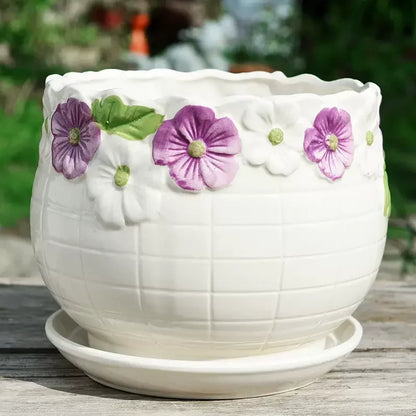 Flower Pot Ceramic Simple with Tray Creative Extra Large Household Beiouyang Terrace Green Plant Bonsai