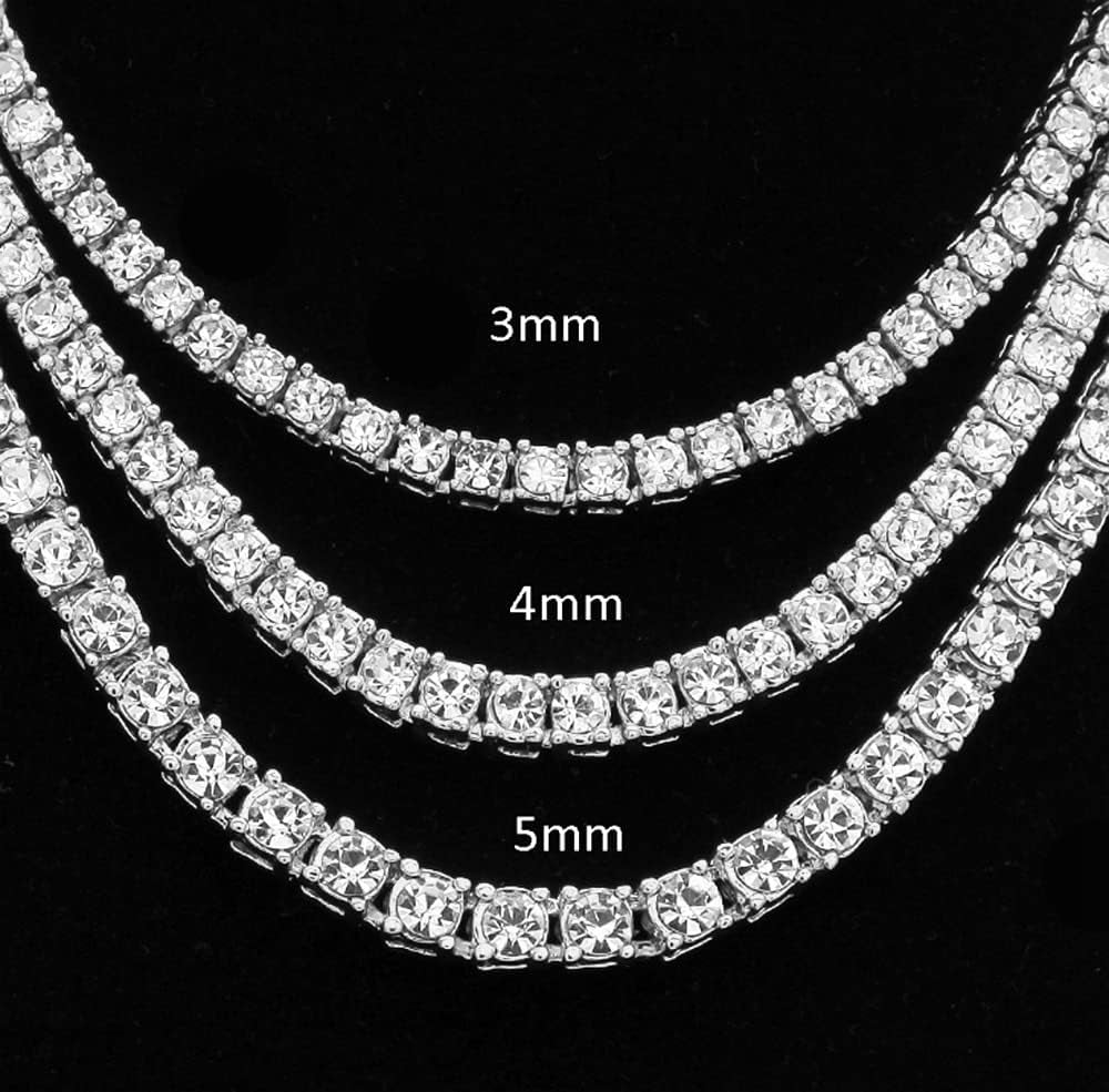 Gold Silver Iced Out Diamond Tennis Chain Necklace for Men Women, Rhinestone Tennis Necklaces for Women and Teens, Tennis and Cuban Link Chains 18-30 Inches