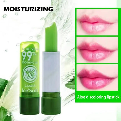 Aloevera Color Changing Lip Balm Moisturizing Lipstick Waterproof Long-lasting for Women Colorful Changeable Lip Care