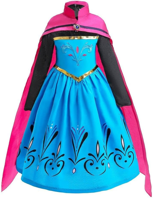Girls Ice Princess Snow Queen Coronation Dress up Costume with Cape Halloween Christmas Party Outfit