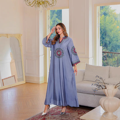 Embroidered Loose Fit Abaya Dress for Women