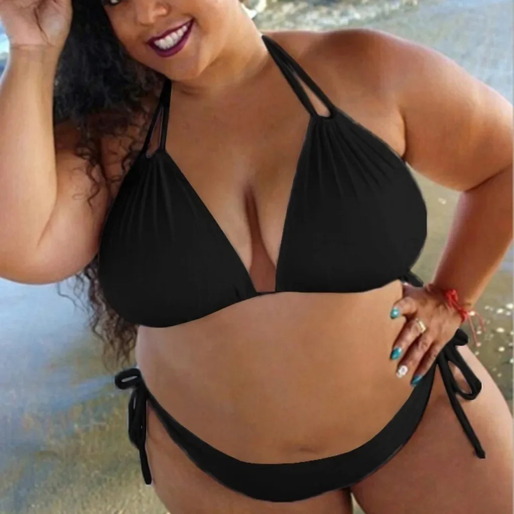 Sexy 2 Piece Set Large Size Bikini Set Large Cup Swimwear Women Halter Swimming Suit Beach Plus Size Cover Up Swimsuit