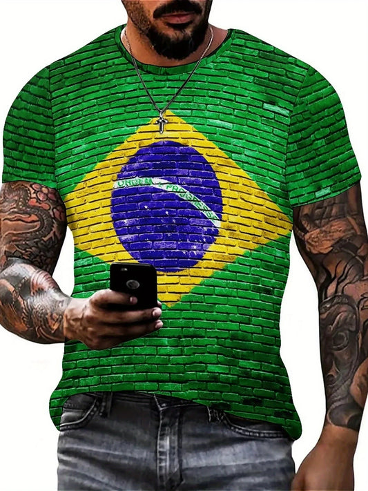 Men's & Women's Brazilian Flag 3D Print T-Shirt - Loose Fit Plus Size, Soft Breathable Polyester, Lightweight 180gsm Fabric