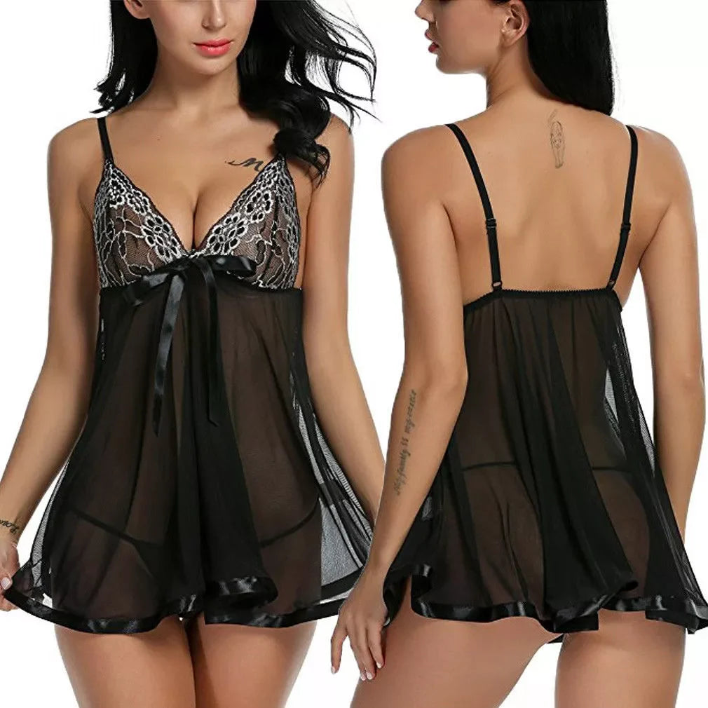 Women'S Sexy Lingerie Babydoll Sleepwear Underwear Lace Dress G-String Nightwear